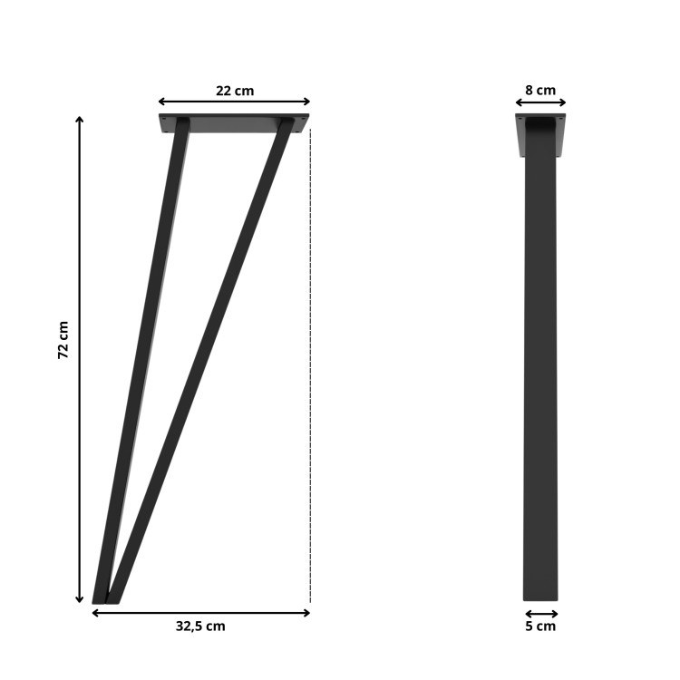 4x Pieds de table en métal de style industriel minimaliste, en forme de V, modèle VI5020